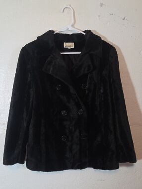 Black Faux-Fur Double-Breasted Coat Vintage USA Size Small Womens